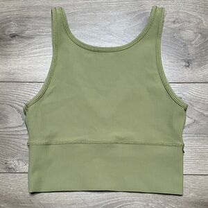 Lululemon Power Pivot Green V Ribbed Crop Tank Top Size 8